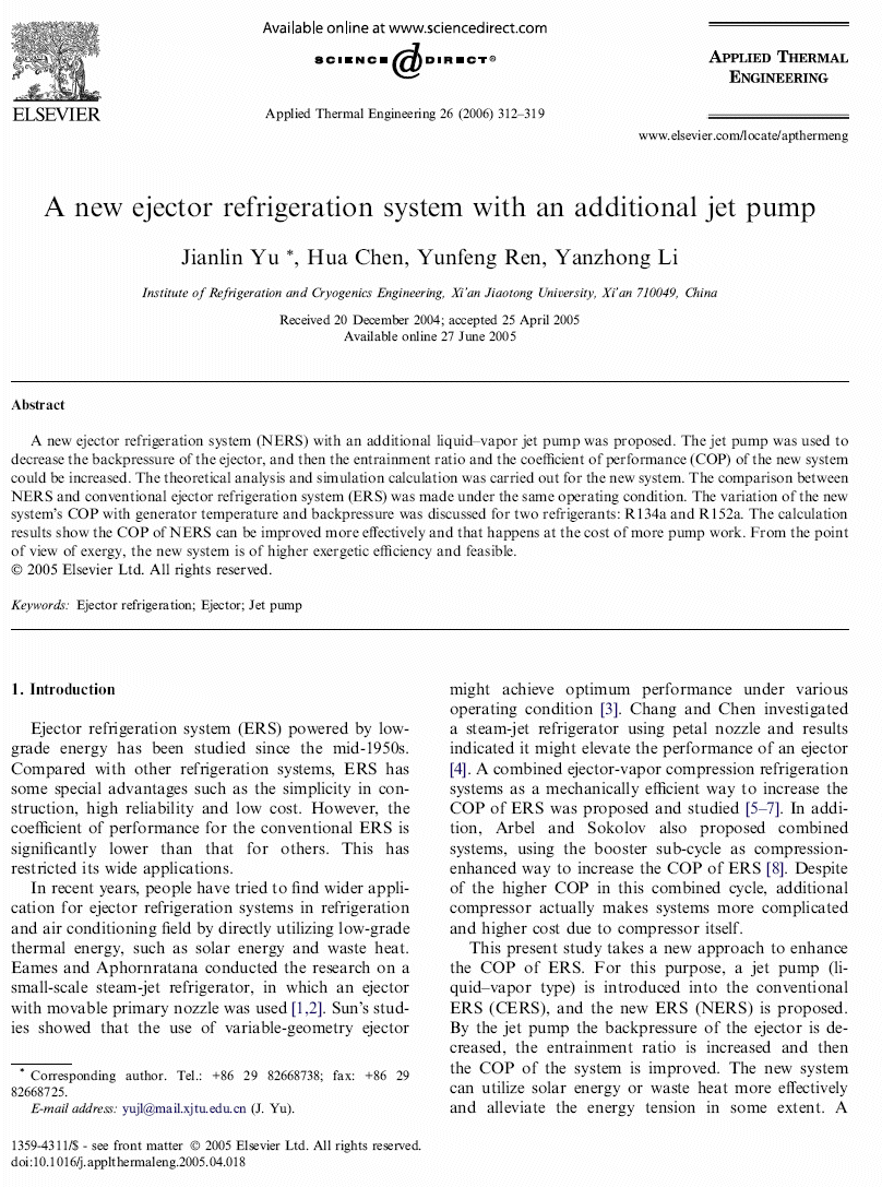 a new ejector refrigeration system with an additional jet pump | HY-SAVE® Technologies Ejector refrigeration techniques, ejector air conditioning