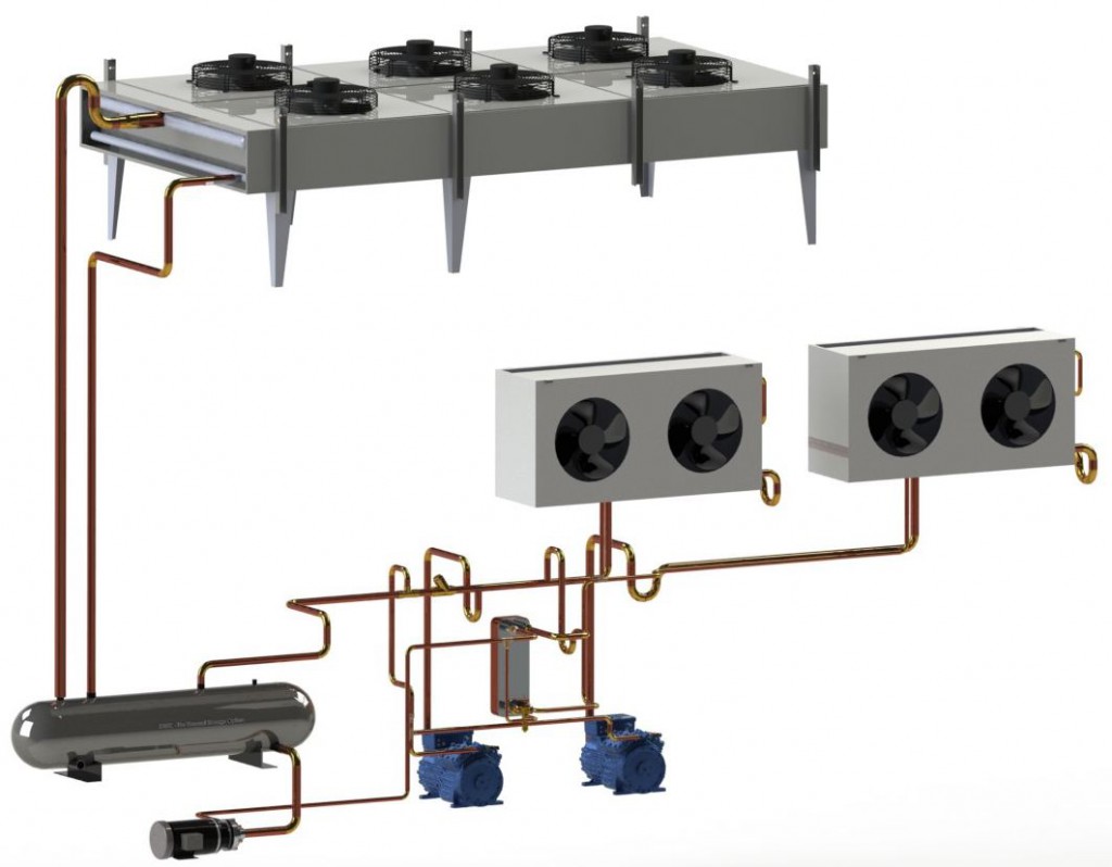 FHPC with DXFC MT cases 1.8 | HY-SAVE® Technologies DX Free Cooling provided when outdoor ambient temperatures are cooler than internal cold storage temperature for many months during cooler seasonal operation for less cost